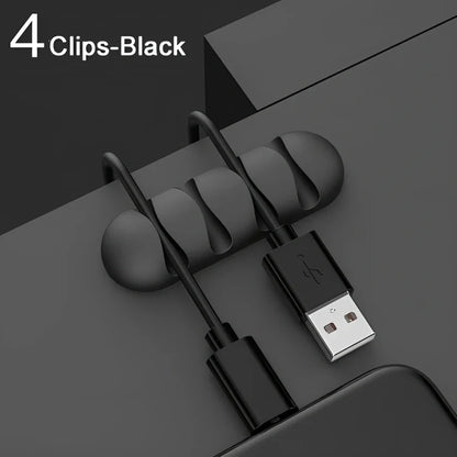 TPR silicone cable holder with Korean flannelette backing organising USB and network cables