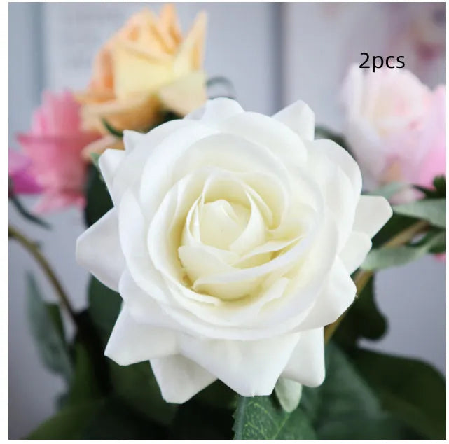 Artificial silk touch rose with fabric petals, approximately 42cm long, in a selection of colours