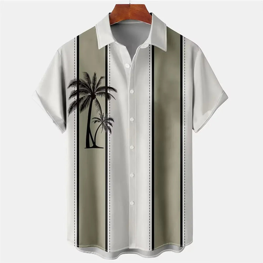 Men's short-sleeved Hawaiian shirt with 3D printed pattern, available in multiple colours and sizes including plus sizes.