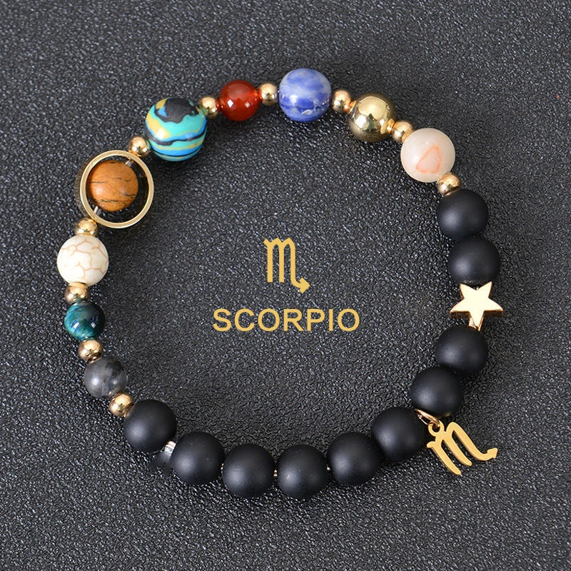 Stylish frosted stone beaded zodiac constellation bracelet for unisex wear