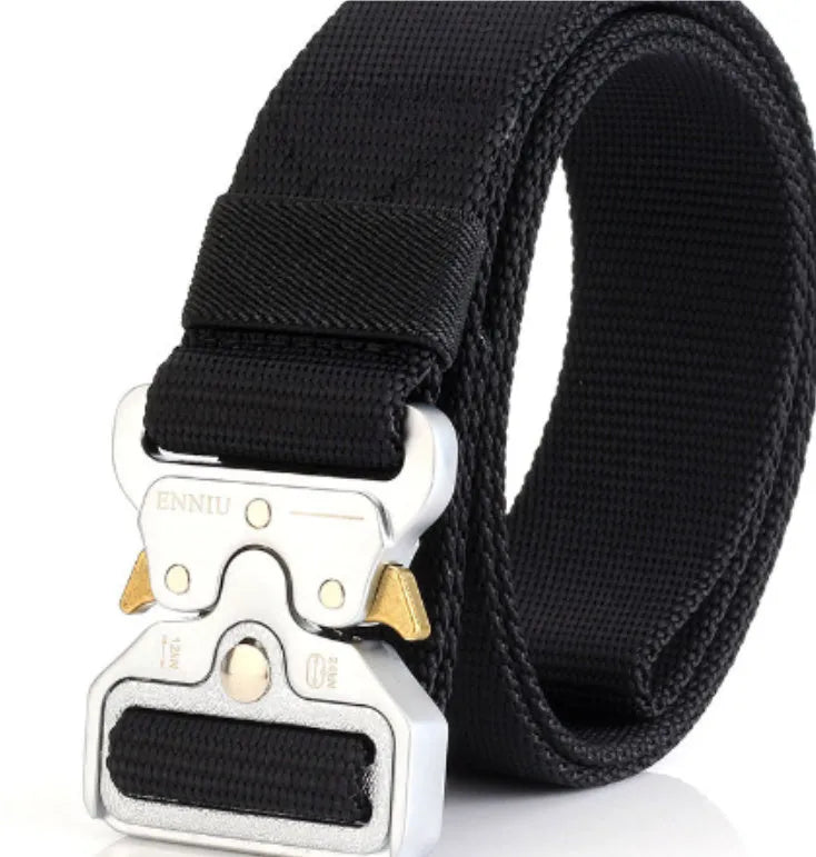 125cm nylon tactical belt with aluminium alloy buckle in black, brown, or green