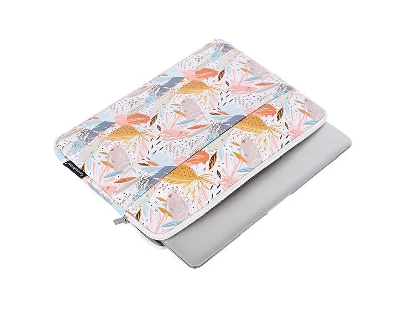 White waterproof 14-inch laptop sleeve with PU leather exterior showing clean design