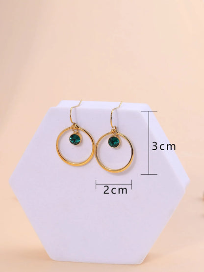Titanium steel circle earrings with zirconia inlays, gold tone, unisex U-shape geometric and zodiac styles