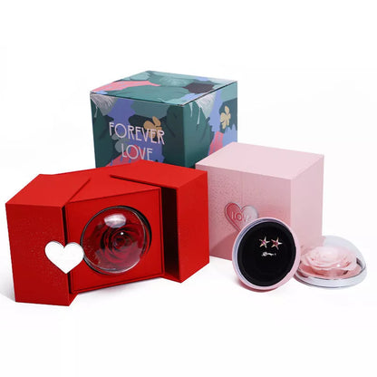 Eternal Rose Soap Flower Jewelry Box in pink and red with jewelry storage compartment