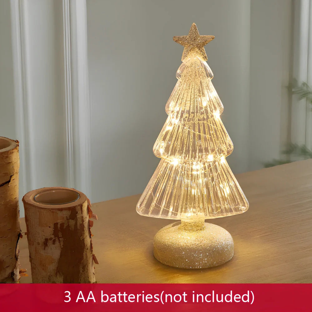 15cm geometric Christmas tree table decoration with glitter finish on borosilicate glass