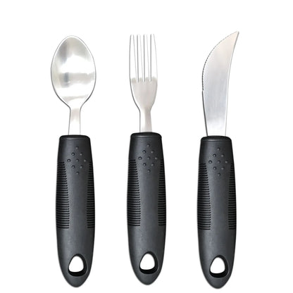 Stainless steel adaptive eating utensils with rubber handles and bendable components for elderly anti-shake support