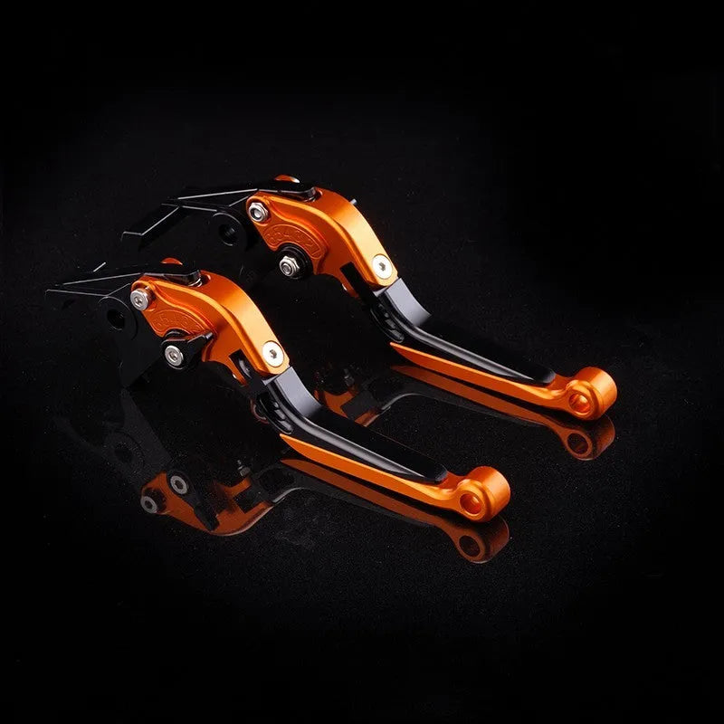 Motorcycle horn handle brake and clutch lever set in anodised metal with adjustable mechanism