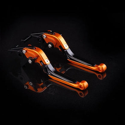 Motorcycle horn handle brake and clutch lever set in anodised metal with adjustable mechanism