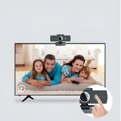 Black USB webcam with 8MP CMOS sensor for 4K video at 60FPS, includes magnetic privacy cover for lens protection