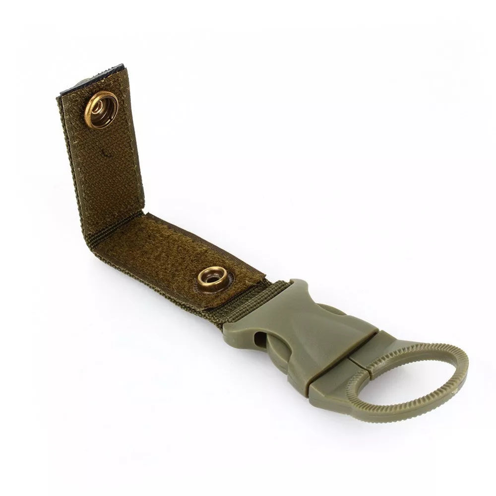 Tactical nylon webbing water bottle hang buckle in black, khaki, or army green