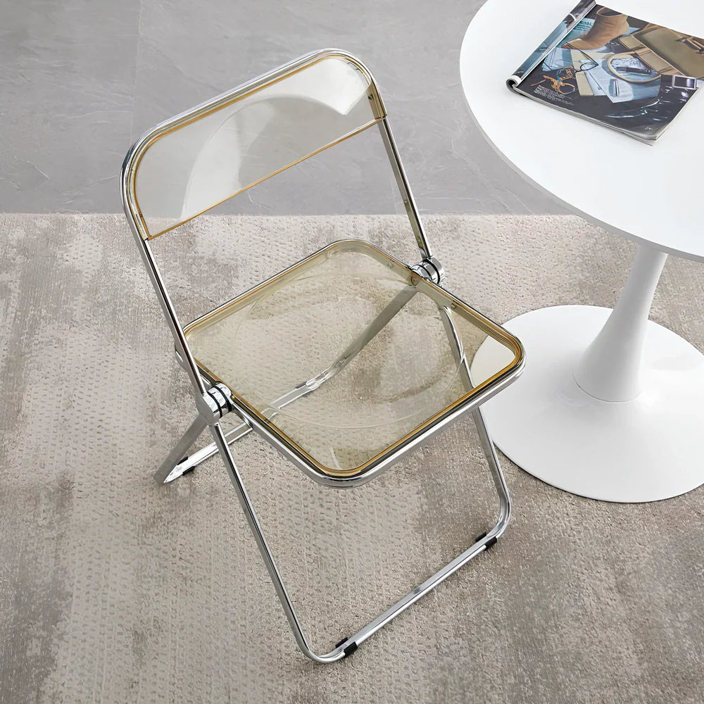 Scandinavian style coffee table with folding chairs in white finish, 60cm diameter