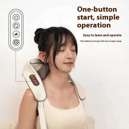 Rechargeable foldable electric neck and body massager in beige or blue colour