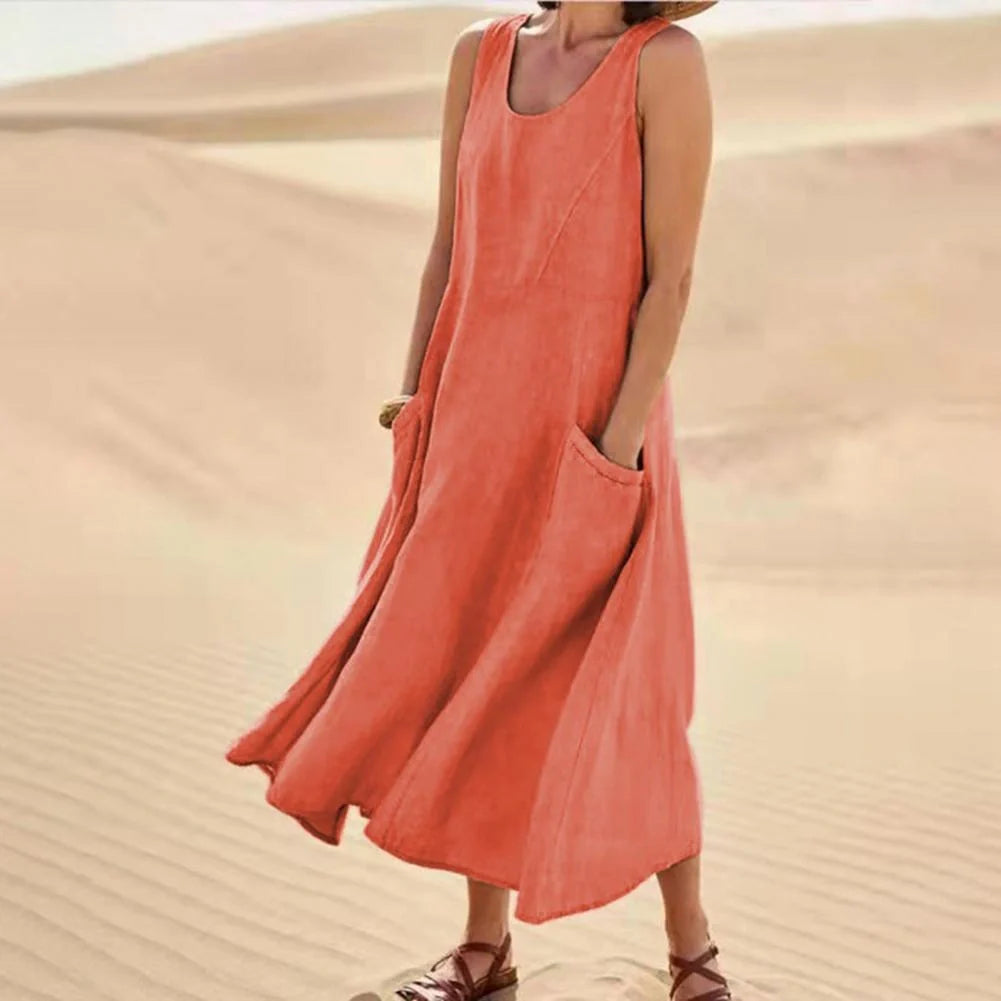 Elegant Summer Sleeveless Maxi Dress with Pockets in various colors