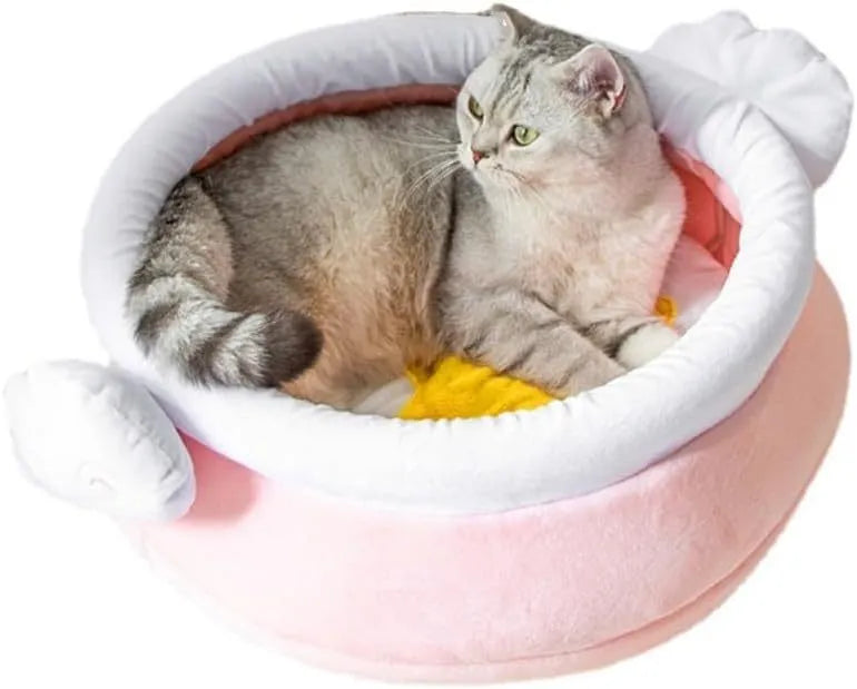 Pink and yellow honey pot shaped cat sofa bed with removable nest pad for small pets