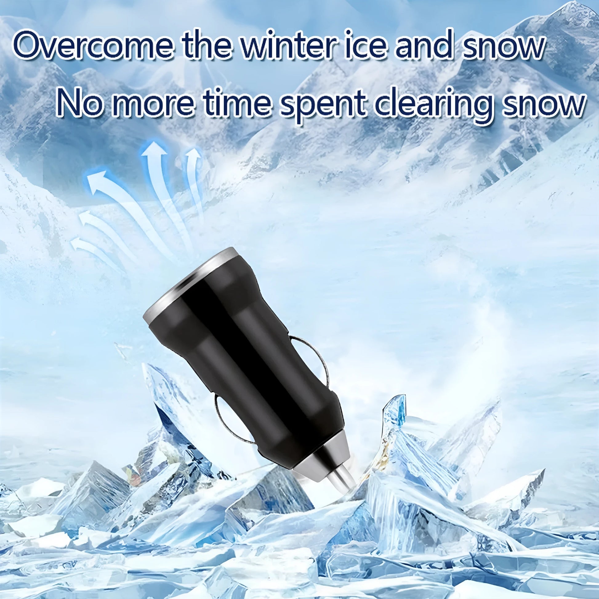 Black portable car snow melting tool with heating cable for deicing vehicle windows