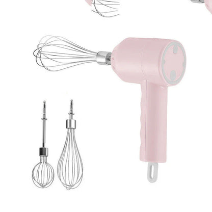Cordless mini wireless electric hand mixer with whisk and beater attachments, available in green, white, and pink colors