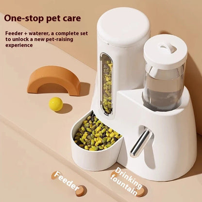 White hamster automatic water feeder with integrated food basin showing separate compartments