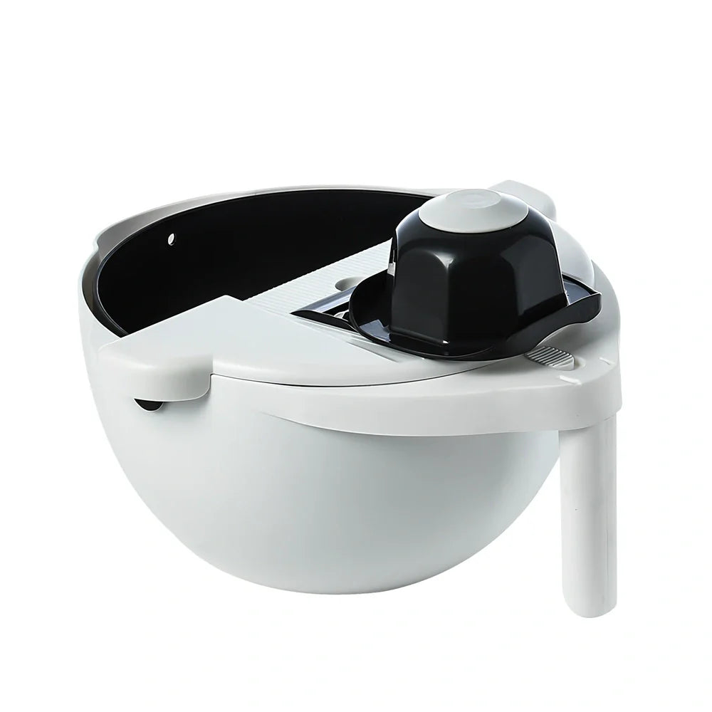 Blue and white PP plastic vegetable cutter measuring 28cm by 13cm with corrugated box packaging