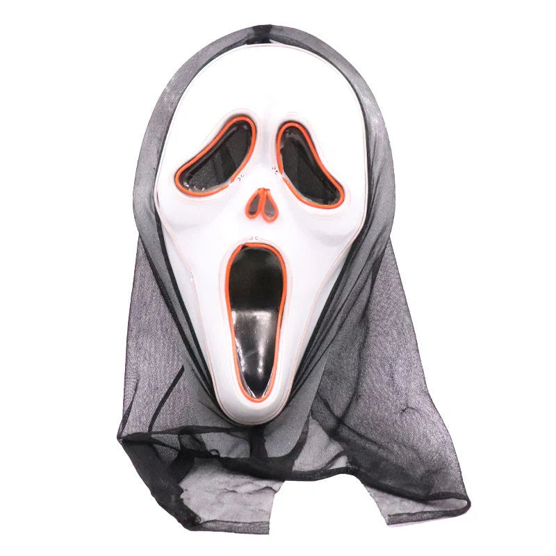 Halloween Scary Skull LED Glowing Screaming Mask with white light and ice blue accents