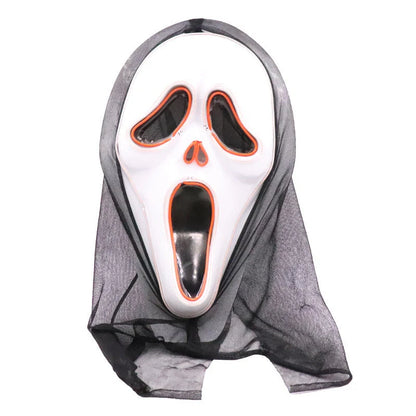 Halloween Scary Skull LED Glowing Screaming Mask with white light and ice blue accents