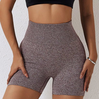High waist seamless yoga shorts for women with hip-lifting design in various colors