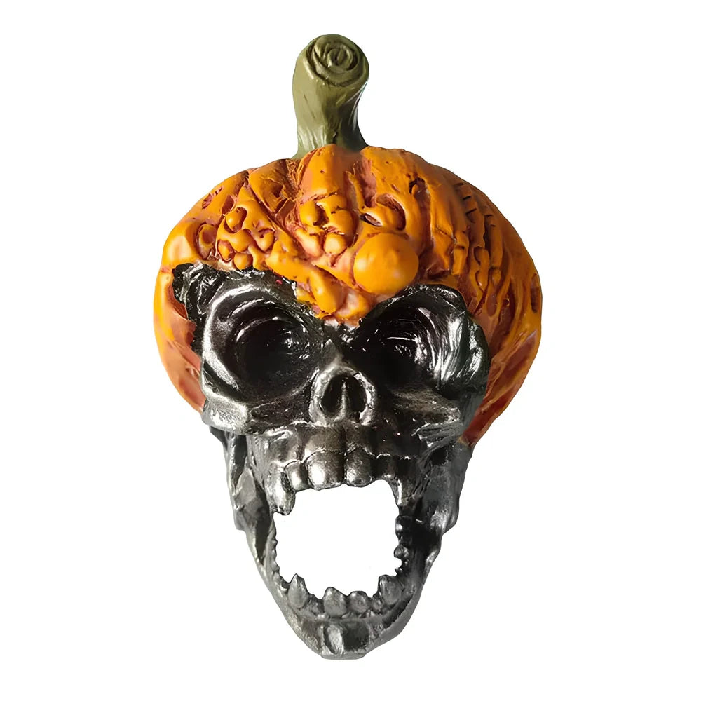 Hand-painted synthetic resin Halloween ornament featuring pumpkin skull design measuring 10cm tall