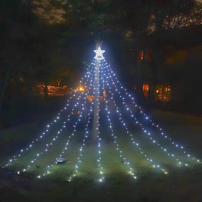 LED five-pointed star waterfall light, 1000mm length with 1000 lumens warm white glow for outdoor courtyard decoration, IP44 rated