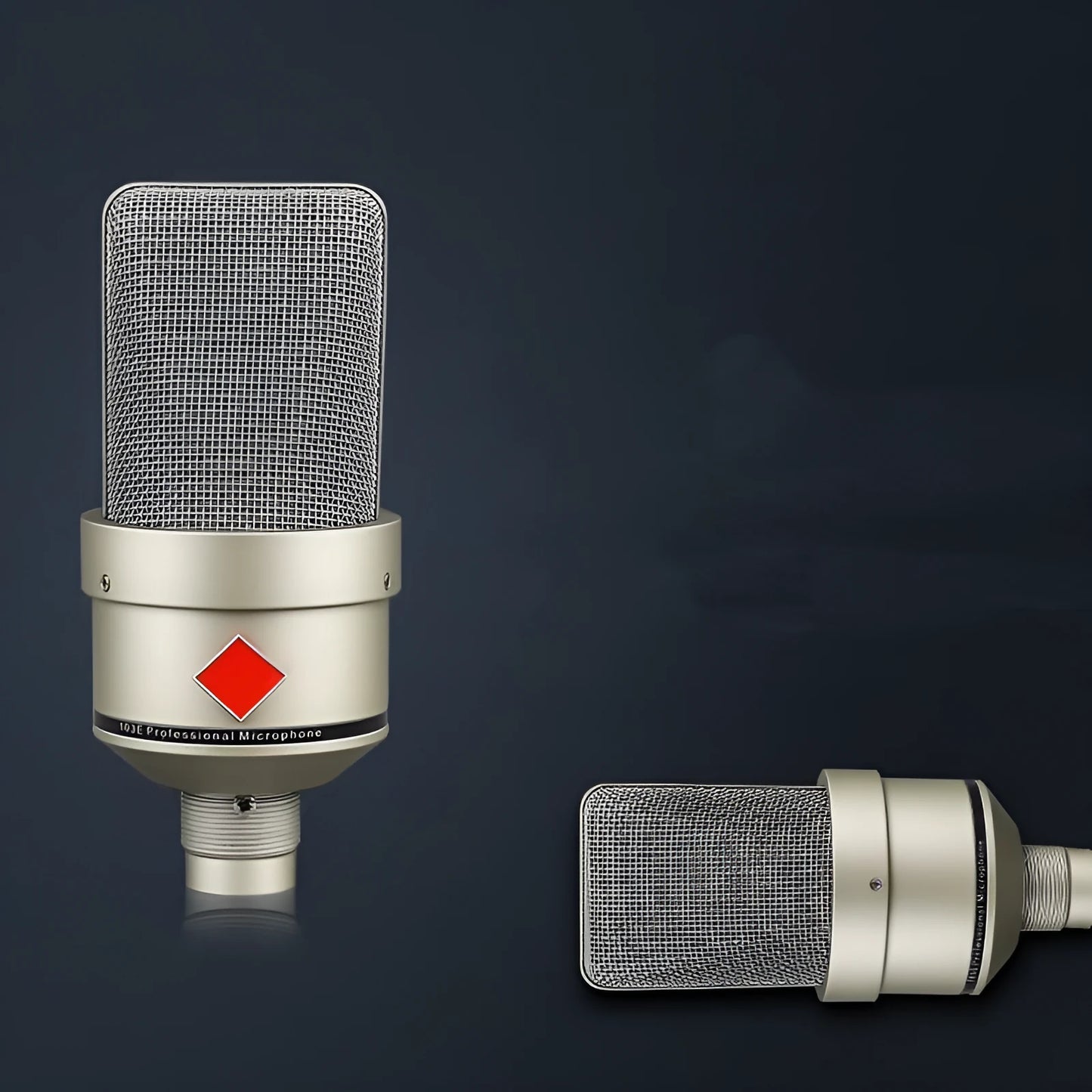 Wired condenser microphone with stand in champagne gold colour for vocal recording