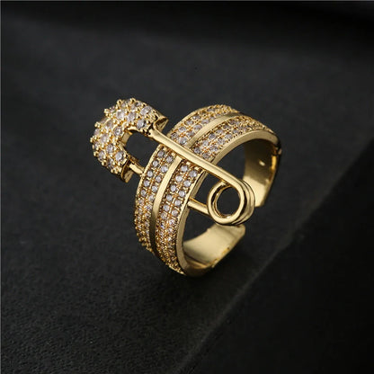 Adjustable zircon geometric ring with European-American style and copper construction