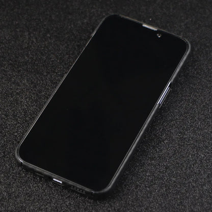 Matte black Kevlar fibre protective case for iPhone showing crater texture and exposed side buttons.