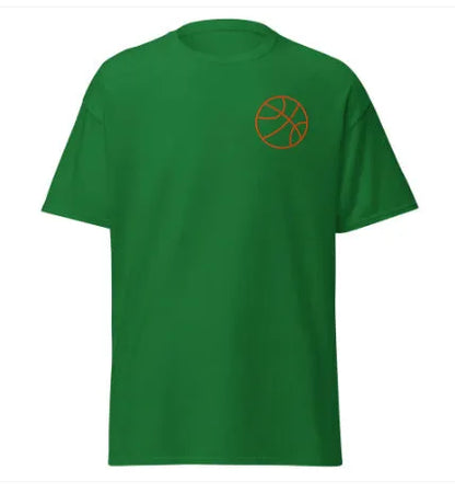 Men's maroon short-sleeved T-shirt with a ball pattern, made from thin polyester mesh fabric.