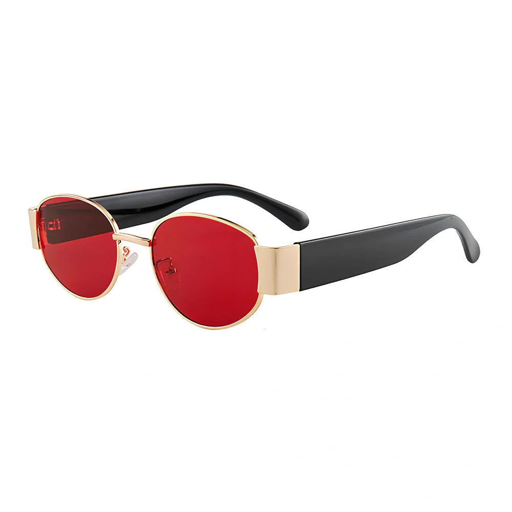 Small round sunglasses with gold frame and grey lenses, 50mm diameter with metal-reinforced construction