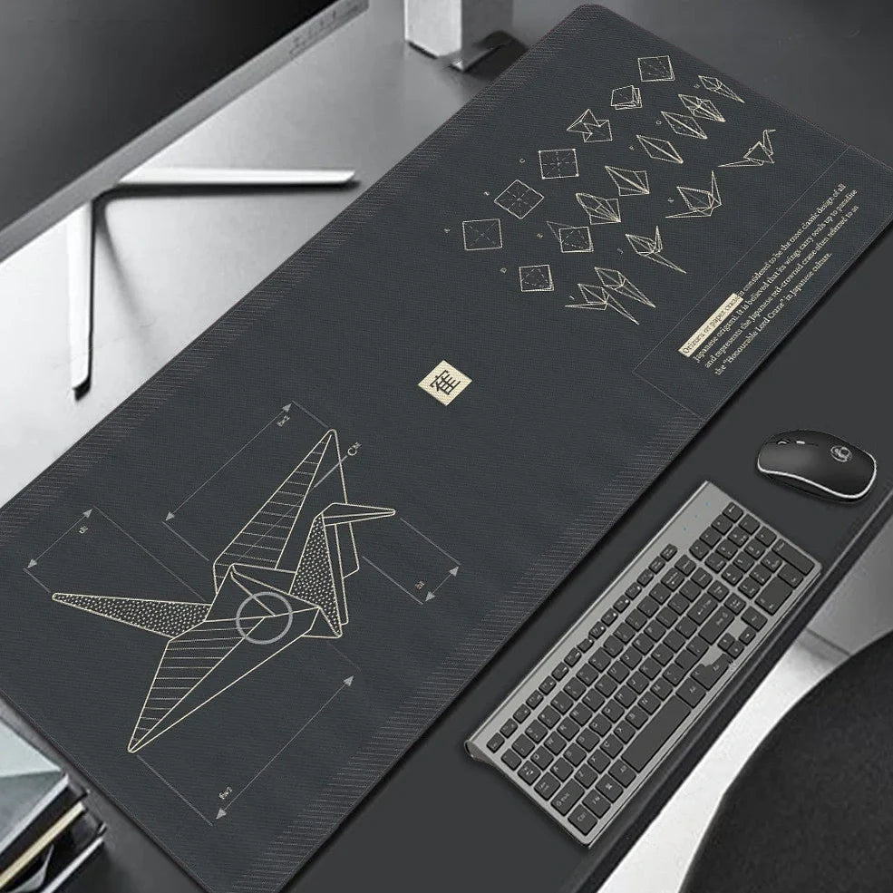 Extended mechanical keyboard mouse pad with heat transfer surface showing dimensions from 300x600mm to 400x900mm