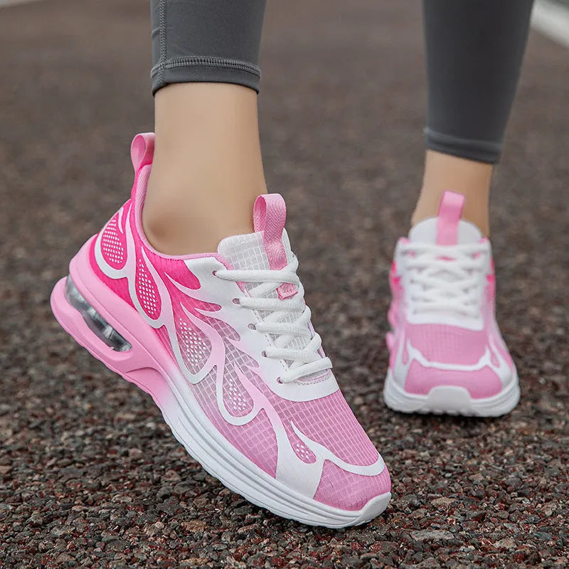 Women's mesh casual sneakers in pink, Plum Red or Moonlight colours with flexible PU soles