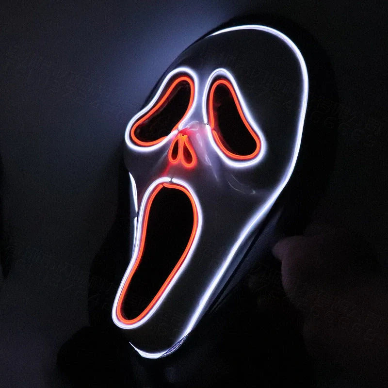 Halloween Scary Skull LED Glowing Screaming Mask with white light and ice blue accents