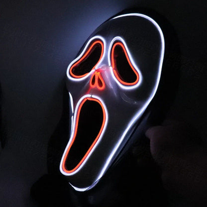 Halloween Scary Skull LED Glowing Screaming Mask with white light and ice blue accents