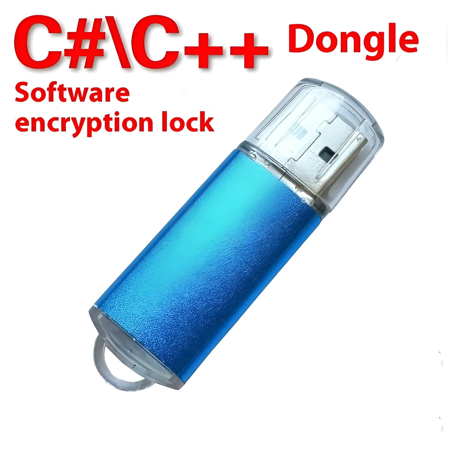 Software encryption lock C dongle USB key with metal shell in various colours showing 50mm length