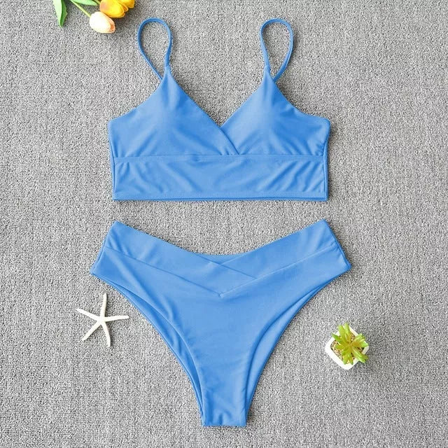 Women's two-piece swimwear bikini in various colors, perfect for beach and pool activities