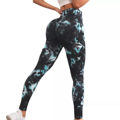 Black and green alternating yoga sports pants for women, lightweight nylon fabric, sizes S M L