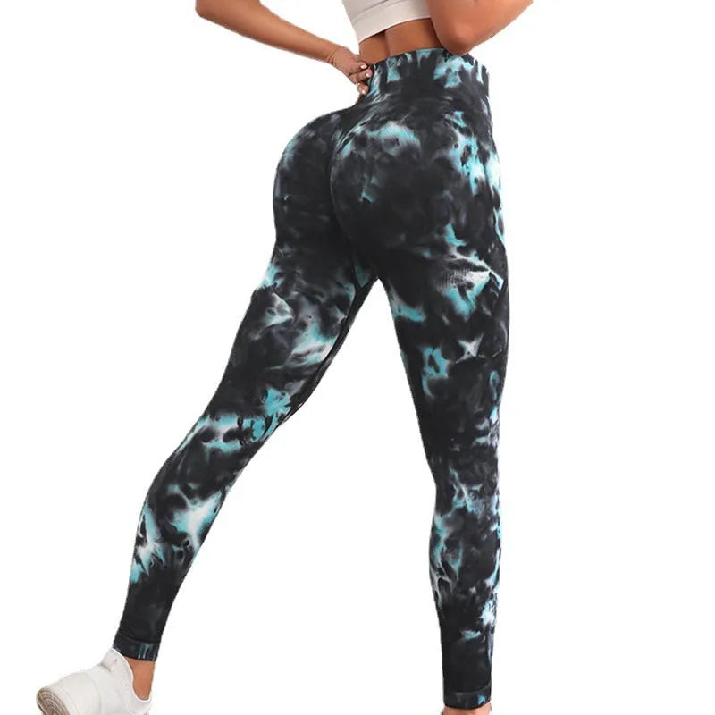 Yoga Sports Pants in Light Green with Black and Green Alternating Pattern, Nylon Fitness Tights for Running, Gym and Cycling, Sizes S M L, Women's Activewear