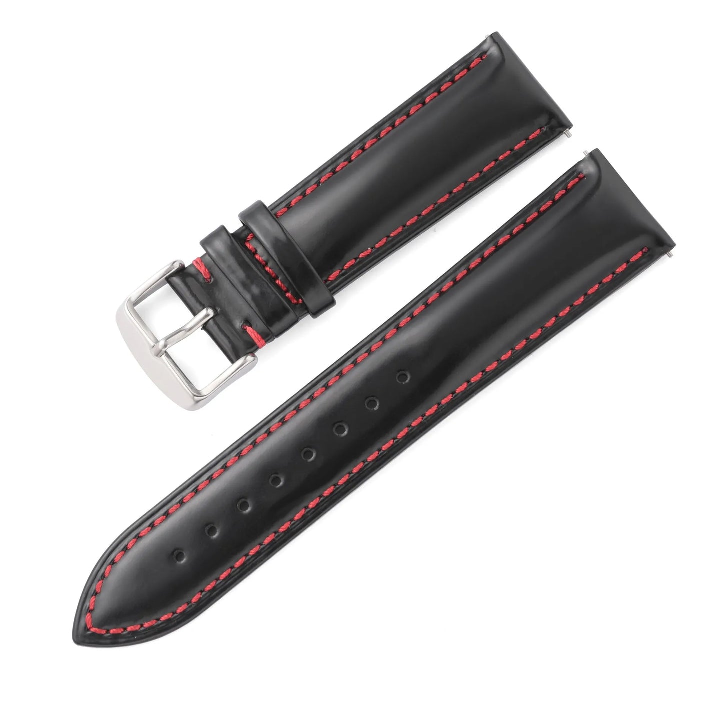 Quick release leather watch strap in bright cowhide, showing colour options and width sizes from 18mm to 22mm