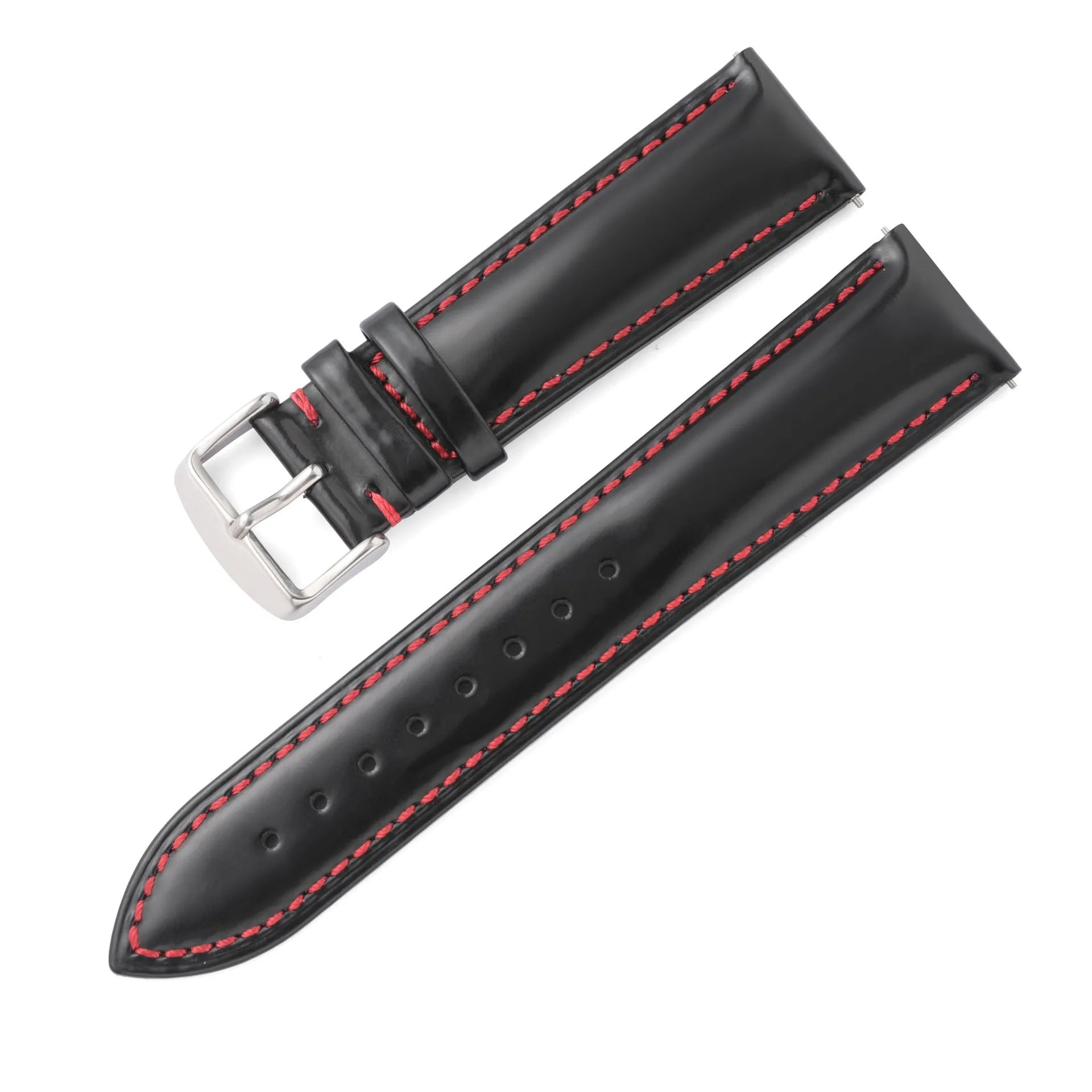 Quick release leather watch strap in bright cowhide, showing colour options and width sizes from 18mm to 22mm