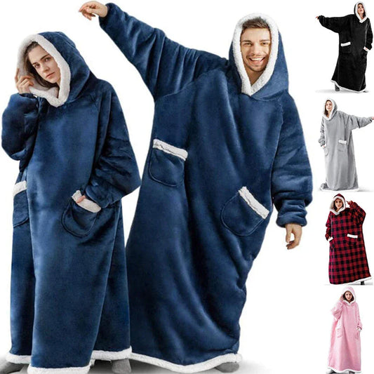 Cozy TV Blanket Hoodie in a variety of colors, featuring a plush polyester design with a front pocket and adjustable drawstring hood