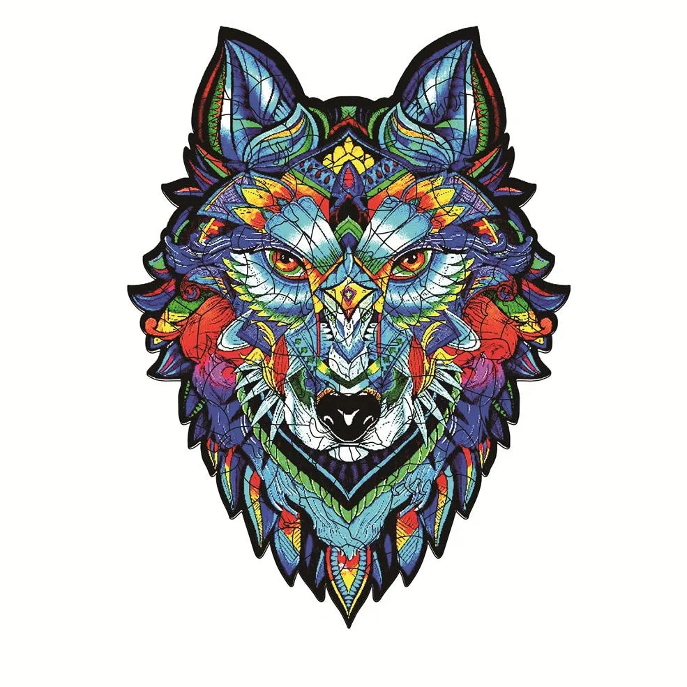 Wooden jigsaw puzzle with colourful elephant and turtle shaped pieces in A3, A4, A5 sizes