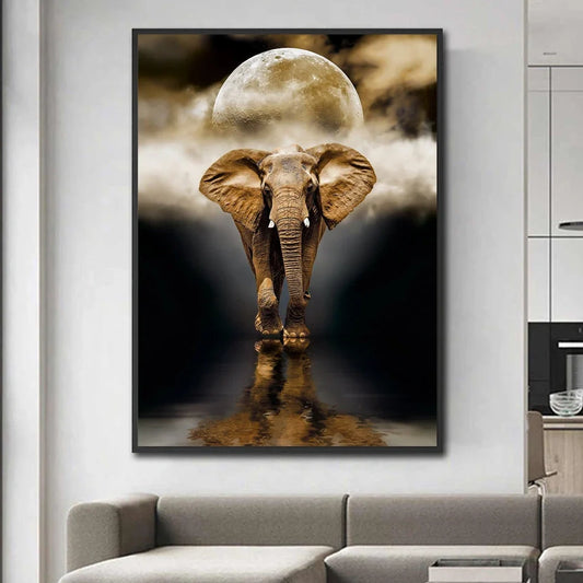 Frameless black elephant oil canvas painting rectangle 50x70cm for living room wall decor