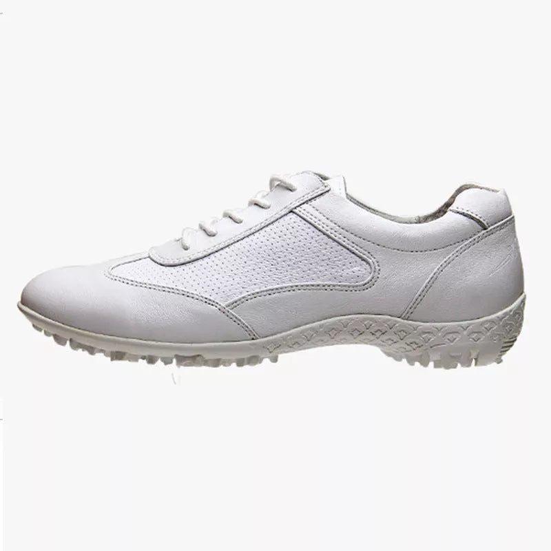 Women's lightweight leather sneakers in white and apricot with waterproof and non-slip features