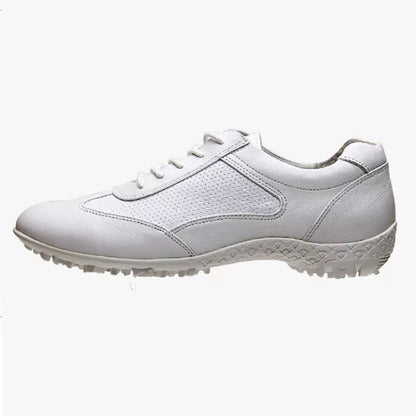 Women's lightweight leather sneakers in white and apricot with waterproof and non-slip features