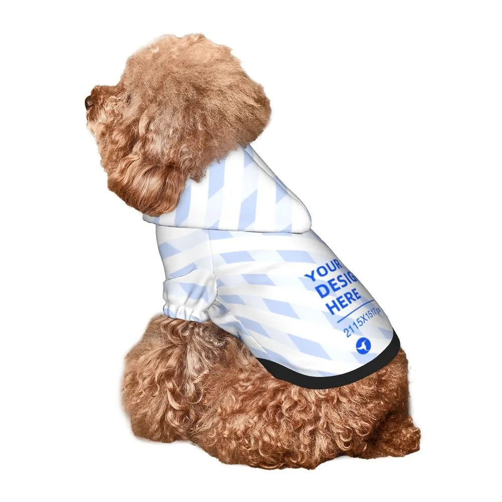 Black small pet hooded sweater with full-width single-sided print, polyester, sizes XS to XXL, for small dogs