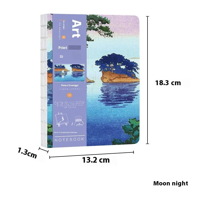 Ukiyo-e retro hand ledger with Kanagawa wave cover, 13.2x18.3 cm, 100g Daolin paper inside