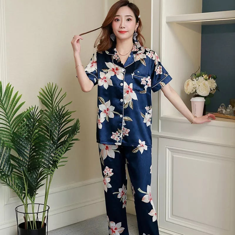 Women's short-sleeved rayon pajama set in Begonia color, sizes M to 6XL